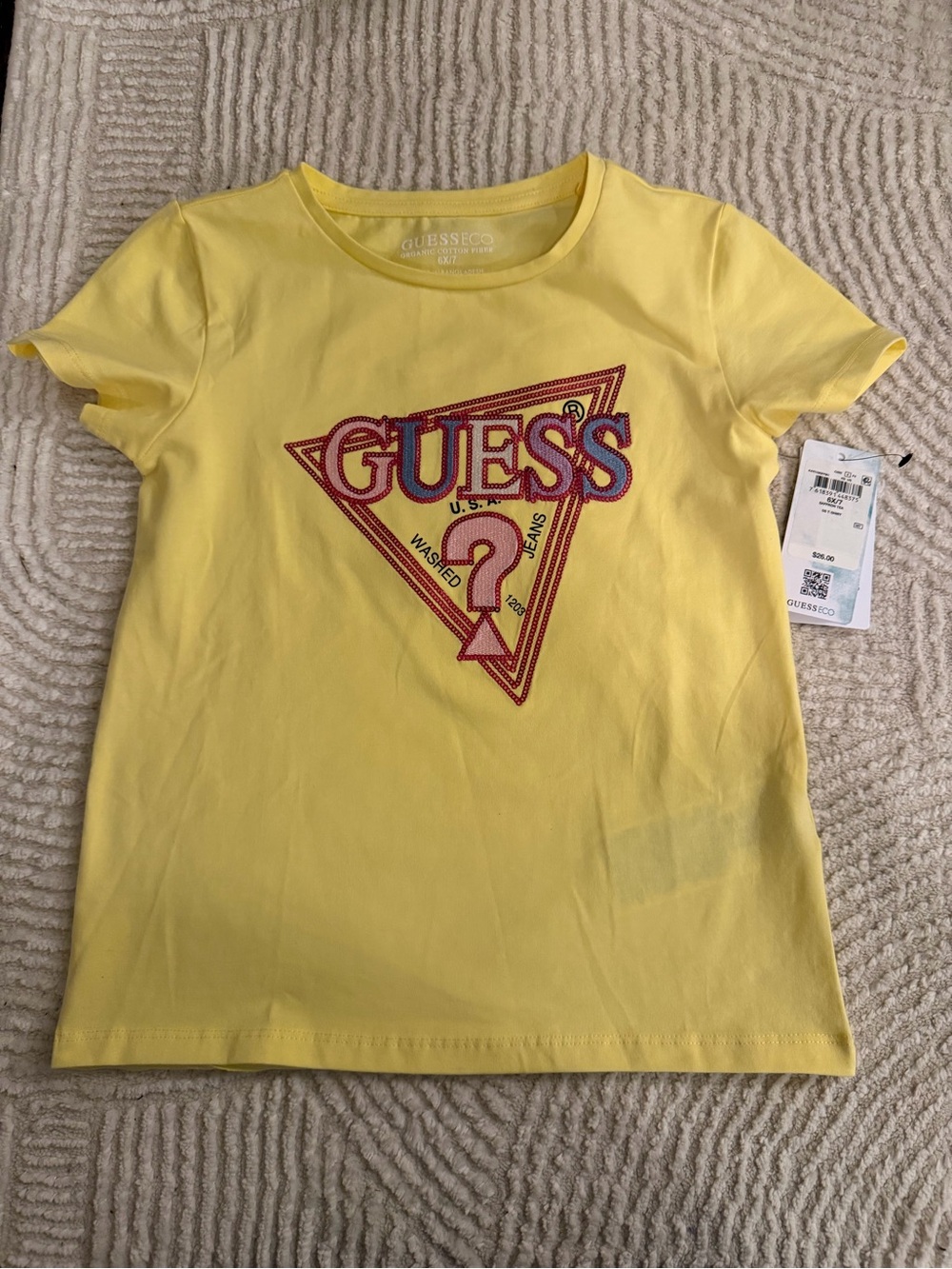 NWT GUESS Girls Yellow Logo Triangle Tee 6X/7
